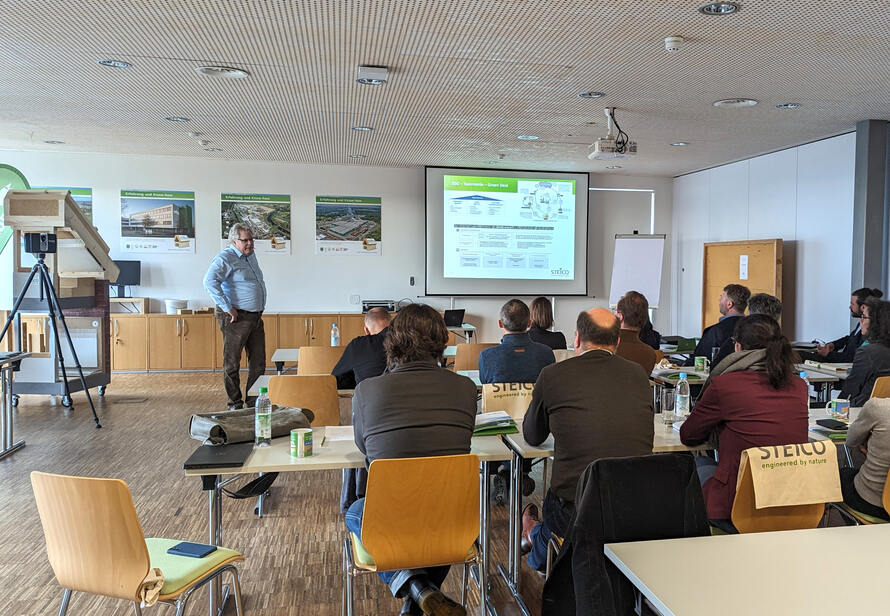 Fachvortrag bei Steico in Feldkirchen zum Thema serielles Bauen und 3D Vermessung mit Laserscanning vor Architekten und Planern.