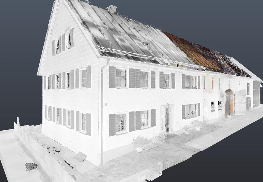 Hochauflösende Punktwolke eines Gebäudes. Perfekte Basis für CAD Planung, Analyse und digitale Dokumentation.