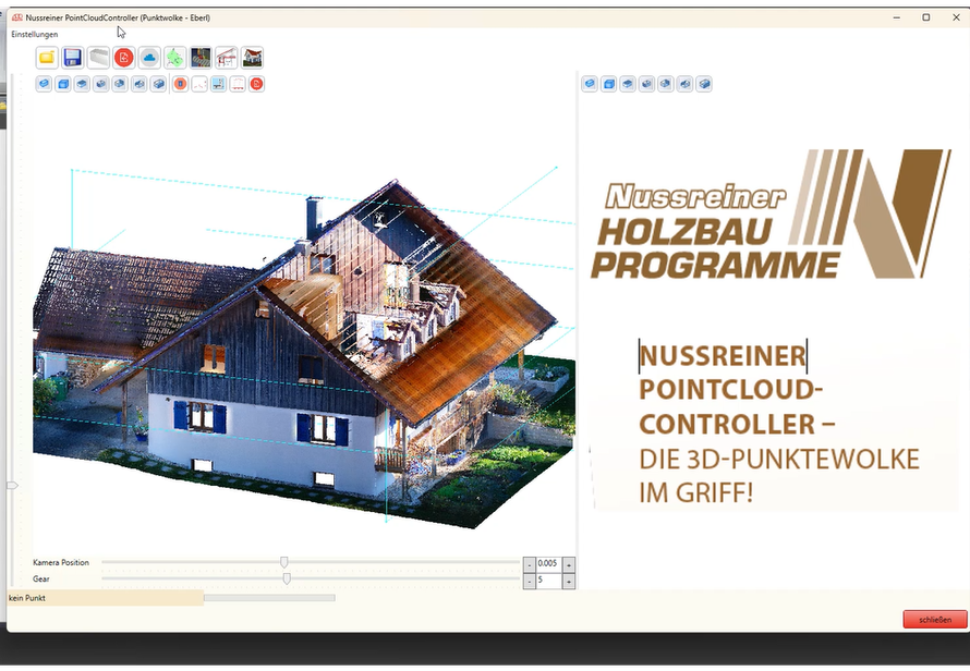 Nussreiner Holzbauprogramme mit PointCloud Controller. Arbeiten mit Punktwolken für präzise Planung im Holzbau und digitale Bestandsaufnahme.