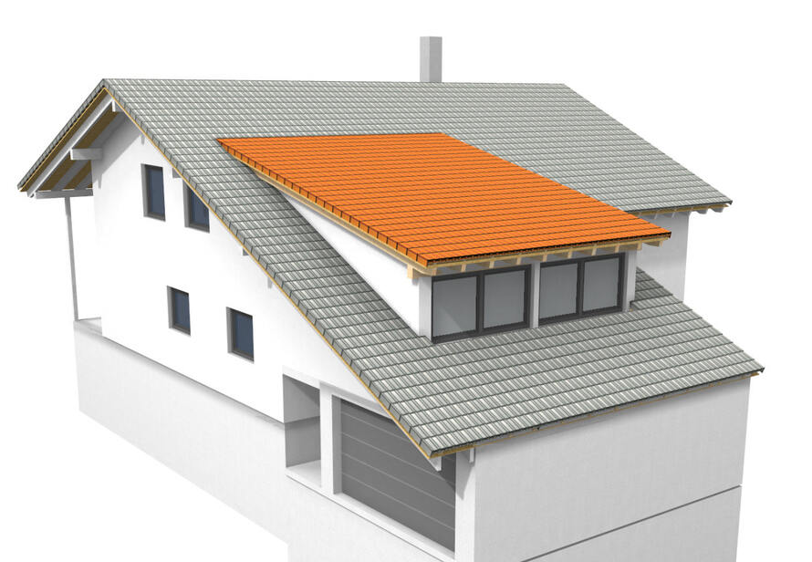 3D-Modell einer Dachgaube zur Visualisierung der Planung mit realistischer Darstellung für sichere und effiziente Umsetzung im Bestand.