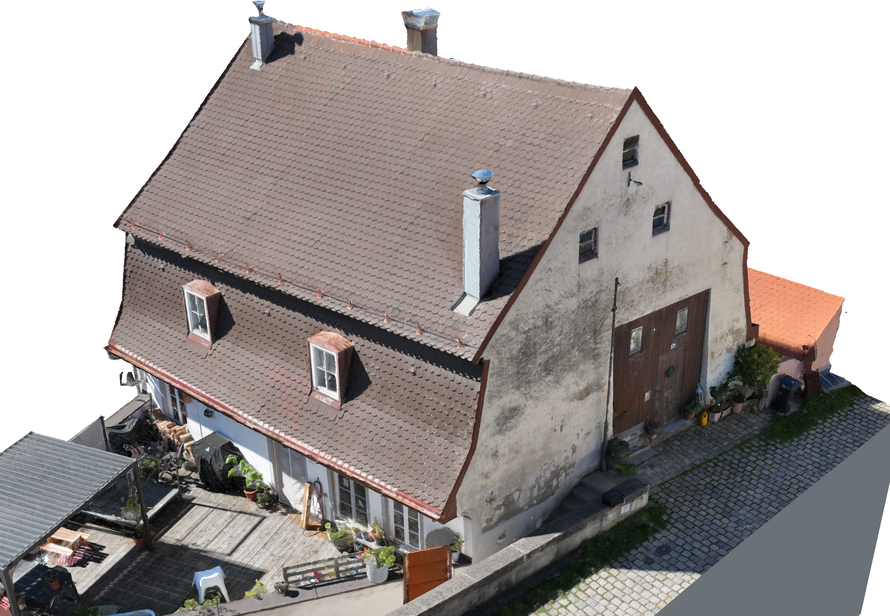 3D-Modell eines Bestandsgebäudes aus Drohnendaten als Grundlage für exakte Planung und digitale Weiterverarbeitung.