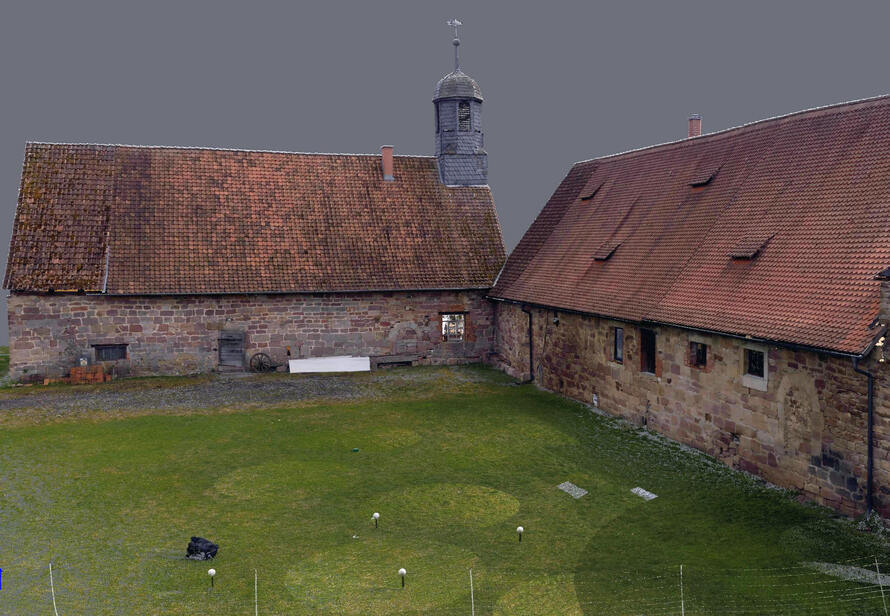 3D Punktwolke eines denkmalgeschützten Klosters in Thüringen. Exakte digitale Erfassung der gesamten Gebäudeanlage.