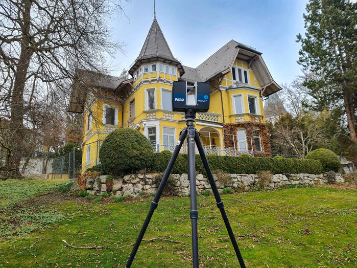 3D-Laserscanning einer historischen Villa zur präzisen Bestandsaufnahme für Sanierung und Architekturplanung in Starnberg