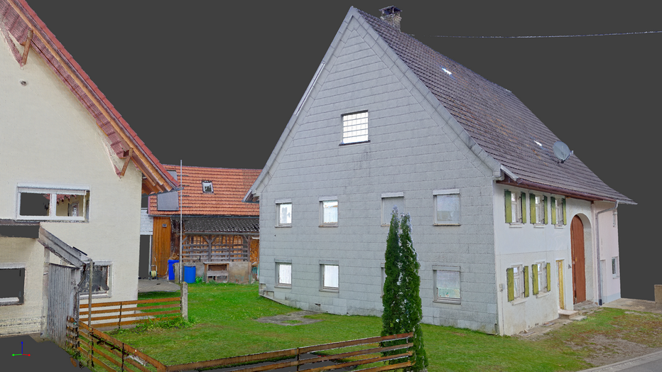 Punktwolke in Farbe eines alten Bauernhauses