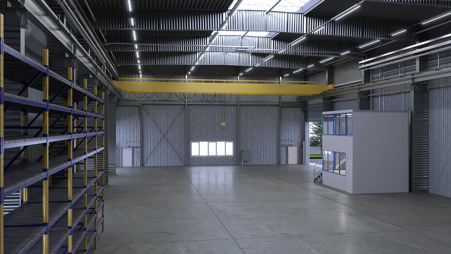 3D-Modell einer Industriehalle nach einer 3D-Vermessung