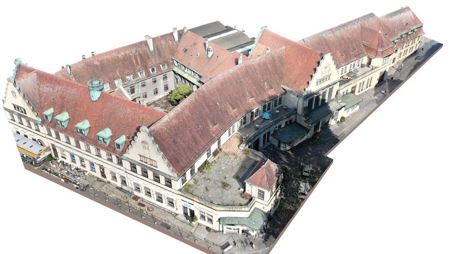 Digitales 3D Mesh des Bahnhofs Lindau als Grundlage für Auswertung und Schadensdokumentation.