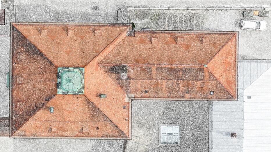 Punktwolke des Daches der Josef Landes Schule Kaufbeuren aufgenommen mit der Drohne