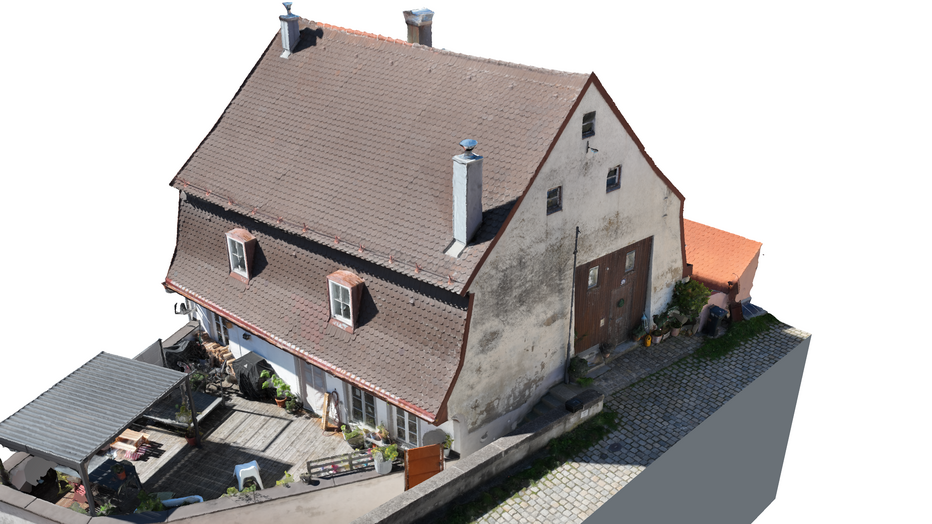 3D-Mesh eines Hauses in der Altstadt von Landsberg am Lech zur Planung einer Sanierung