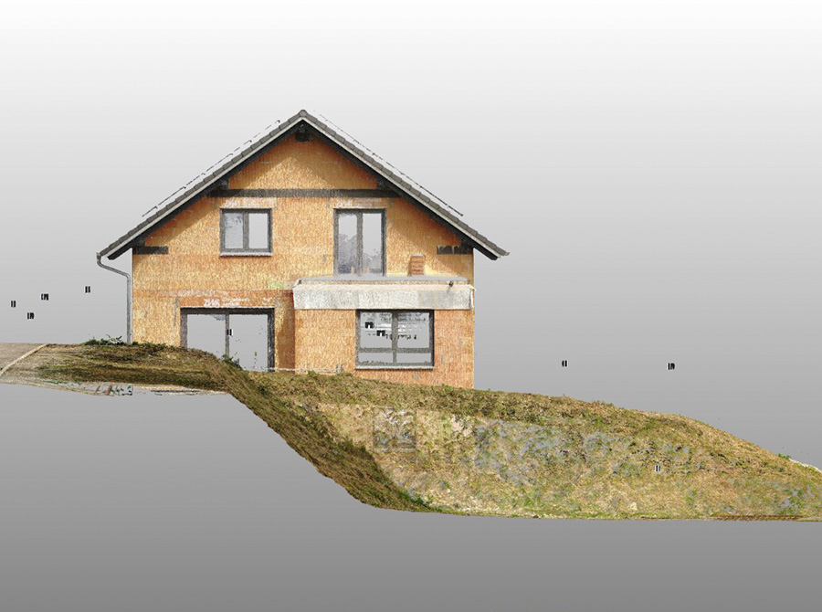 3D Punktwolke eines Hangrgundstückes mit Nachbargebäude
