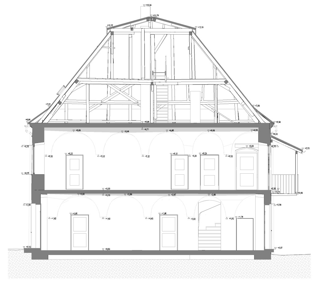 2D-Gebäudeschnitt eines denkmalgeschützen Pfarrhauses